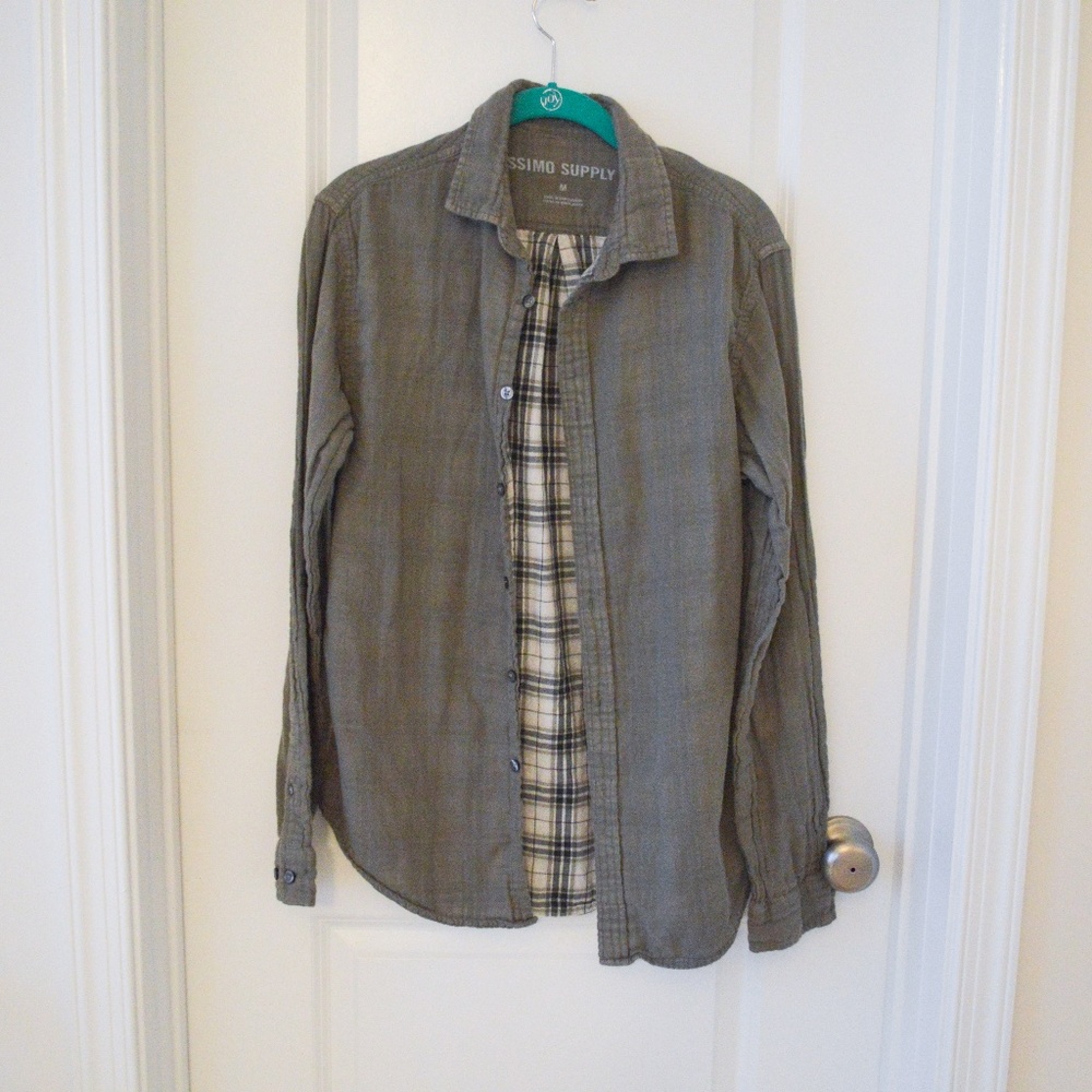 Olive Button Down Shirt with Green & White Lining